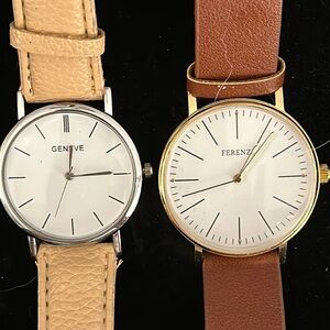 Lot of Two Oversized Ladies Watches Beige/Silver & Brown/Gold new Batteries RUC
